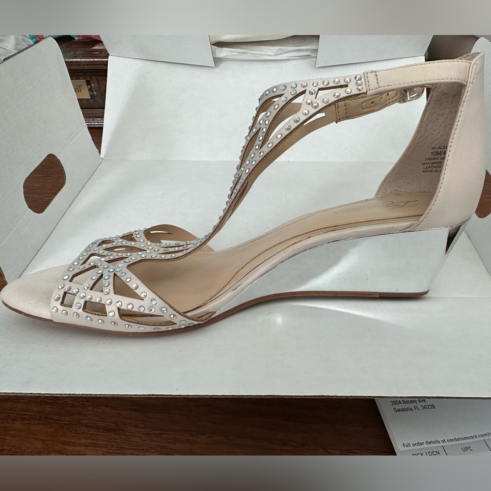 NEW from Nordstrom- Imagine Vince Camuto metallic rhinestone cutout wedge sandal